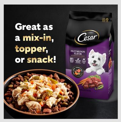 Show full view: Cesar Simply Crafted Variety Pack Chicken, Carrots & Green Beans & Beef, Chicken, Purple Potatoes, Peas & Carrots Wet Dog Food Topper, 1.3-oz can, 16 count slide 10 of 11