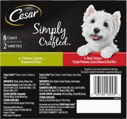 Cesar Simply Crafted Variety Pack Chicken, Carrots, Potatoes & Peas & Beef, Chicken, Purple Potatoes, Green Beans & Red Rice Adult Wet Dog Food Topper, 1.3-oz, pack of 8 slide 2 of 9