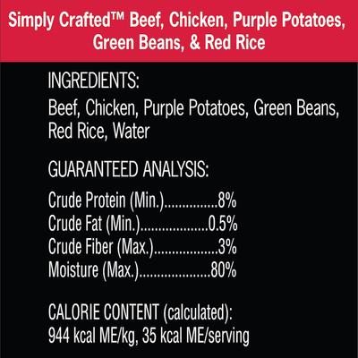 Show full view: Cesar Simply Crafted Variety Pack Chicken, Carrots, Potatoes & Peas, & Beef, Chicken, Purple Potatoes, Green Beans & Red Rice Wet Dog Food Topper, 1.3-oz tray, bundle of 16  slide 7 of 11