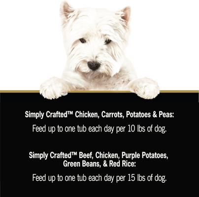 Show full view: Cesar Simply Crafted Variety Pack Chicken, Carrots, Potatoes & Peas, & Beef, Chicken, Purple Potatoes, Green Beans & Red Rice Wet Dog Food Topper, 1.3-oz tray, bundle of 16  slide 8 of 11