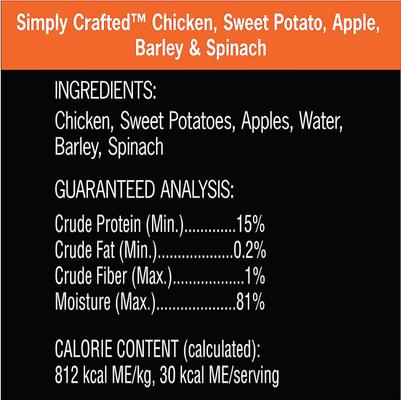 Show full view: Cesar Simply Crafted Variety Pack Chicken, Carrots, Potatoes & Peas & Chicken, Sweet Potato, Apple, Barley & Spinach Limited-Ingredient Wet Dog Food Topper, 1.3-oz tray, bundle of 16  slide 7 of 11