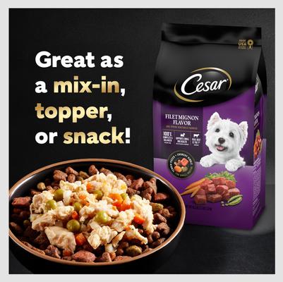 Show full view: Cesar Simply Crafted Variety Pack Chicken & Chicken, Carrots & Green Beans Limited-Ingredient Adult Wet Dog Food Topper, 1.3-oz, pack of 8 slide 10 of 11