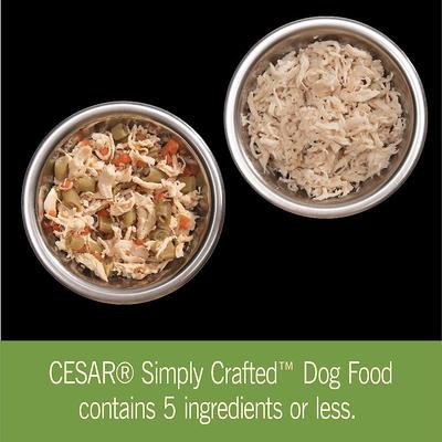 Show full view: Cesar Simply Crafted Variety Pack Chicken & Chicken, Carrots & Green Beans Limited-Ingredient Wet Dog Food Topper, 1.3-oz tray, bundle of 16  slide 5 of 11