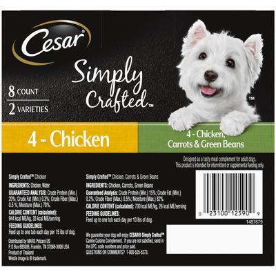 Show full view: Cesar Simply Crafted Variety Pack Chicken & Chicken, Carrots & Green Beans Wet Food Topper + Filet Mignon Flavor & Spring Vegetables Garnish Dry Food slide 3 of 9