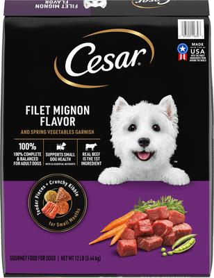 Show full view: Cesar Simply Crafted Variety Pack Chicken & Chicken, Carrots & Green Beans Wet Food Topper + Filet Mignon Flavor & Spring Vegetables Garnish Dry Food slide 6 of 9