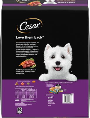 Show full view: Cesar Simply Crafted Variety Pack Chicken & Chicken, Carrots & Green Beans Wet Food Topper + Filet Mignon Flavor & Spring Vegetables Garnish Dry Food slide 7 of 9