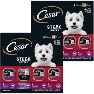 Cesar Steak Lovers Variety Pack Adult Wet Dog Food Trays, 3.5-oz tray, case of 48