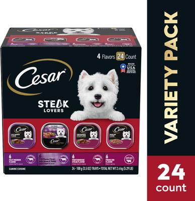 Show full view: Cesar Steak Lovers Variety Pack Adult Wet Dog Food Trays, 3.5-oz tray, bundle of 48  slide 4 of 11