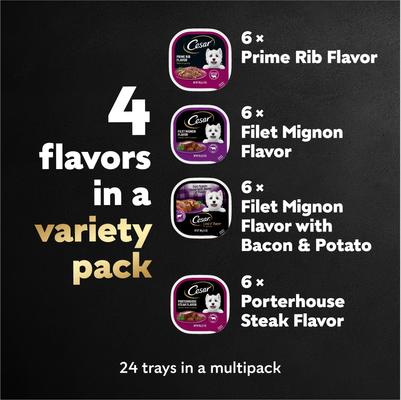 Show full view: Cesar Steak Lovers Variety Pack Adult Wet Dog Food Trays, 3.5-oz tray, bundle of 48  slide 10 of 11