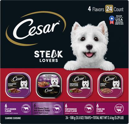 Show full view: Cesar Steak Lovers Variety Pack Small Breed Adult Wet Dog Food, 3.5-oz, case of 24 slide 3 of 11