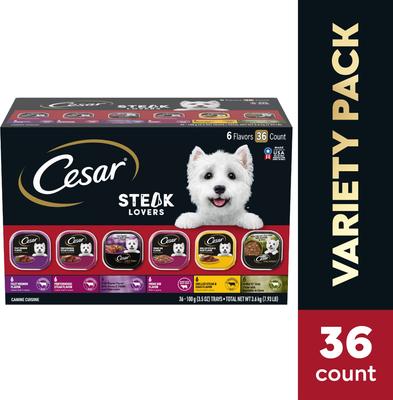 Show full view: Cesar Steak Lovers Variety Pack Small Breed Adult Wet Dog Food Trays, 3.5-oz, case of 36 slide 4 of 11