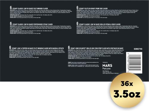 Show full view: Cesar Steak Lovers Variety Pack Small Breed Adult Wet Dog Food Trays, 3.5-oz, case of 36 slide 3 of 11