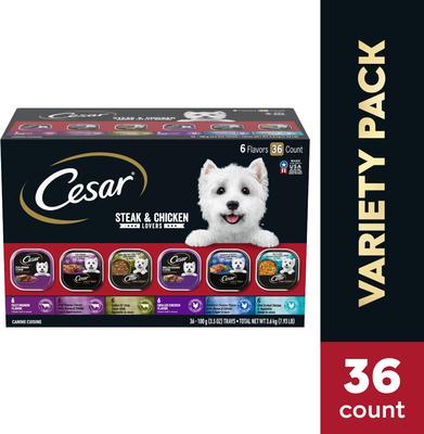 Show full view: Cesar Steak & Poultry Lovers Variety Pack Small Breed Adult Wet Dog Food Trays, 3.5-oz, case of 36 slide 4 of 11