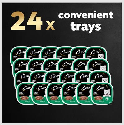 Show full view: Cesar Turkey Recipe Filets in Gravy Small Breed Adult Wet Dog Food Trays, 3.5-oz, case of 24 slide 9 of 12