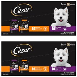 Cesar Variety Pack Filet Mignon & Rotisserie Chicken Flavor Filets in Gravy Wet Dog Food, 1.76-oz pouch, case of 40