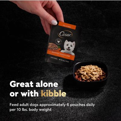 Show full view: Cesar Variety Pack Filet Mignon & Rotisserie Chicken Flavor Filets in Gravy Wet Dog Food, 1.76-oz pouch, case of 40 slide 7 of 10