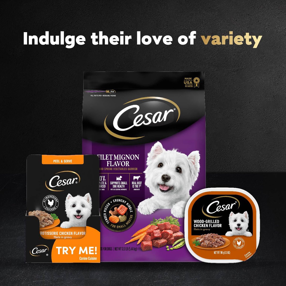 CESAR Variety Pack Filet Mignon, Rotisserie Chicken, &amp; Wood-Grilled ...