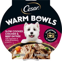 Cesar Warm Bowls Chicken & Beef with Vegetables Entree Shredded Wet Dog Food Trays, 2.7-oz tray, pack of 10