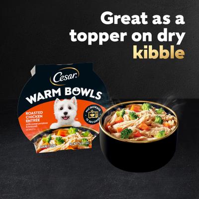 Show full view: Cesar Warm Bowls Roasted Chicken Entree Shredded Wet Dog Food Trays, 2.7-oz tray, case of 10 slide 9 of 11