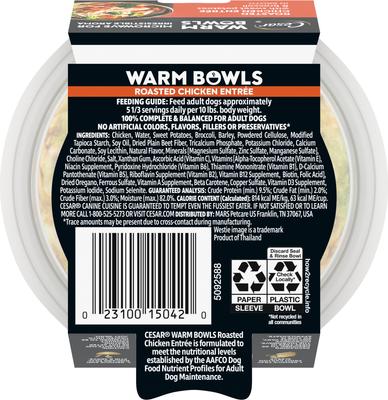 Show full view: Cesar Warm Bowls Roasted Chicken Entree Shredded Wet Dog Food Trays, 2.7-oz tray, case of 10 slide 3 of 11