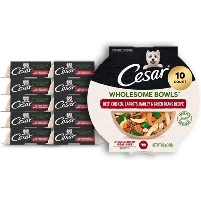 Cesar Cesar Wholesome Bowls Beef, Chicken, Carrots, Barley & Green Beans Recipe Small Breed Adult Soft Wet Dog Food, 3-oz bowl, case of 10