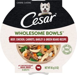 Cesar Wholesome Bowls Beef, Chicken, Carrots, Barley & Green Beans Recipe Small Breed Adult Soft Wet Dog Food, 3-oz bowl, case of 10