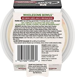 Cesar Wholesome Bowls Beef, Chicken, Carrots, Barley & Green Beans Recipe Small Breed Adult Soft Wet Dog Food, 3-oz bowl, case of 10 slide 2 of 9