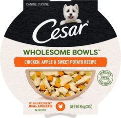 Cesar Wholesome Bowls Chicken, Apple & Sweet Potato Recipe Small Breed Adult Soft Wet Dog Food, 3-oz bowl, case of 10