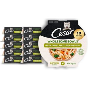 Cesar Wholesome Bowls Chicken, Carrots, Barley & Green Beans Recipe Small Breed Adult Wet Dog Food, 3-oz tray, case of 10