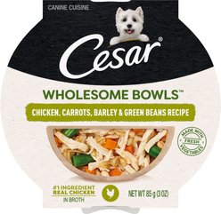Cesar Wholesome Bowls Chicken, Carrots, Barley & Green Beans Recipe Wet Food + Simply Crafted Chicken Wet Dog Food Topper slide 2 of 9