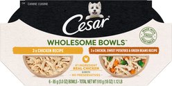 Cesar Wholesome Bowls Chicken Recipe & Chicken, Sweet Potato, Green Beans Recipe Variety Pack Small Breed Adult Wet Dog Food, 3-oz tray, case of 12