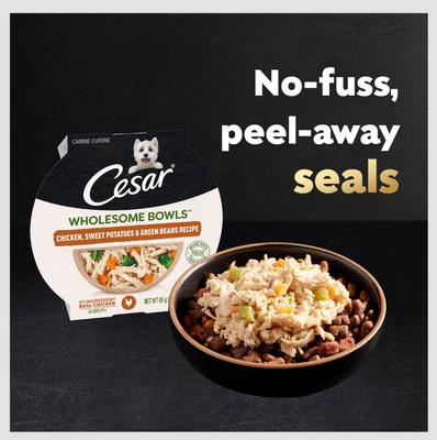 Show full view: Cesar Wholesome Bowls Chicken Recipe & Chicken, Sweet Potato, Green Beans Recipe Variety Pack Small Breed Adult Wet Dog Food, 3-oz tray, case of 12 slide 6 of 11