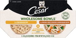 Cesar Wholesome Bowls Chicken Recipe & Chicken, Sweet Potato, Green Beans Recipe Variety Pack Wet Dog Food, 3-oz tray, bundle of 24 