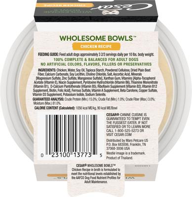 Show full view: Cesar Wholesome Bowls Chicken Recipe Small Breed Adult Wet Dog Food, 3-oz tray, case of 10 slide 3 of 11