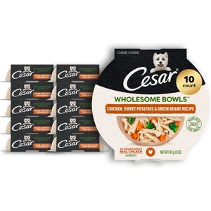 Cesar Wholesome Bowls Chicken, Sweet Potato & Green Beans Recipe Small Breed Adult Wet Dog Food, 3-oz tray, case of 10