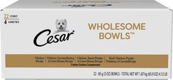 Cesar Wholesome Bowls Small Breed Adult Soft Wet Dog Food Variety Pack, 3-oz bowl, case of 22