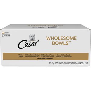Cesar Wholesome Bowls Small Breed Adult Soft Wet Dog Food Variety Pack, 3-oz bowl, case of 22