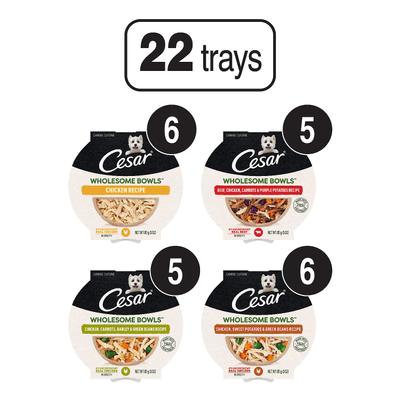 Show full view: Cesar Wholesome Bowls Small Breed Adult Soft Wet Dog Food Variety Pack, 3-oz bowl, case of 22 slide 3 of 11