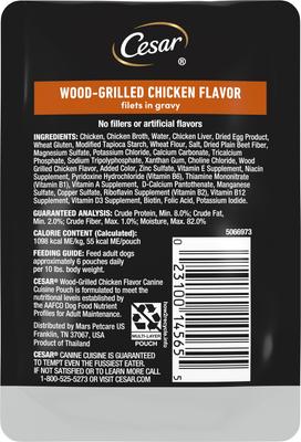 Show full view: Cesar Wood-Grilled Chicken Flavor Filets in Gravy Wet Dog Food, 1.76-oz pouch, case of 20 slide 3 of 11