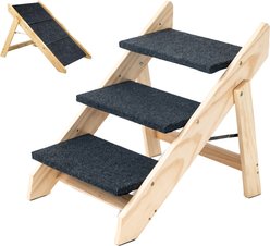 Cesicia 2-in-1 Foldable Wooden Dog Ramp & Stairs, Brown, 3 step