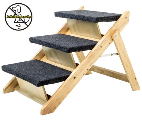 Show full view: Cesicia 2-in-1 Foldable Wooden Dog Ramp & Stairs, Brown, 3 step slide 8 of 8