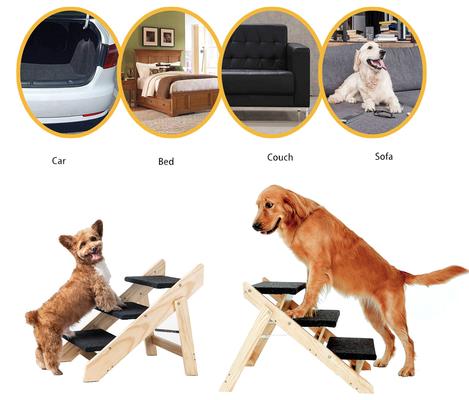 Show full view: Cesicia 2-in-1 Foldable Wooden Dog Ramp & Stairs, Brown, 3 step slide 7 of 8