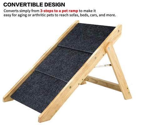 Show full view: Cesicia 2-in-1 Foldable Wooden Dog Ramp & Stairs, Brown, 3 step slide 5 of 8
