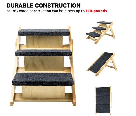 Show full view: Cesicia 2-in-1 Foldable Wooden Dog Ramp & Stairs, Brown, 3 step slide 6 of 8