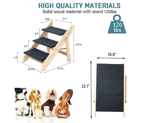 Show full view: Cesicia 2-in-1 Foldable Wooden Dog Ramp & Stairs, Brown, 3 step slide 3 of 8