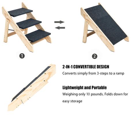 Show full view: Cesicia 2-in-1 Foldable Wooden Dog Ramp & Stairs, Brown, 3 step slide 4 of 8