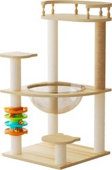 Cesicia 32.2-in Wood Cat Tree with Sisal-Covered Scratching Posts & Top Perch, Natural/White