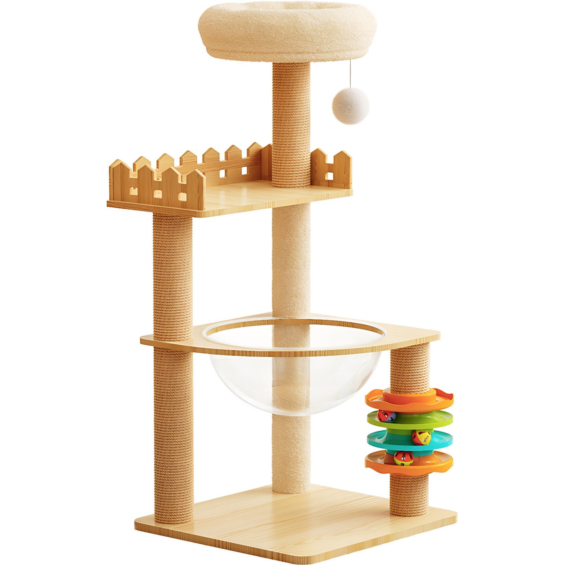 Cesicia 39.3-in Wood Cat Tree Tower with Sisal-Covered Scratching Posts & Top Perch, Natural