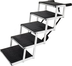 Cesicia 5-Step Heavy Duty Aluminum Foldable Dog Stairs with Non Slip Surface & Soft Foam Handle, Black/Silver
