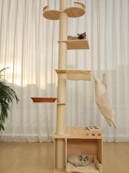 Cesicia 5-Tier Adjustable 118-in Cat Tree Tower with Hemp Scratching Post, Beige